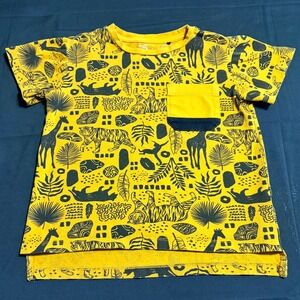 Deux par Deux Kids Yellow Safari Tiger Giraffe Print Pocket T-Shirt Size 3 EUC